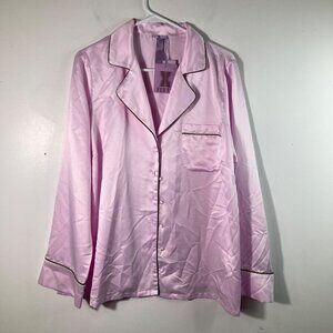 Womens Savage X Fenty‎ Satin Button Pajama Top Pink Black 2X Polyester NWT
